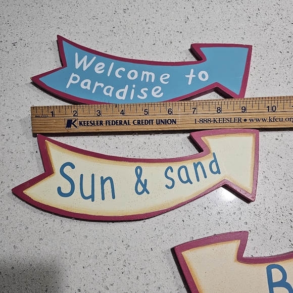 4 Wood Signs Beach โฑ๏ธ Sea ๐ Sun ๐ & Sand Welcome to Paradise L๐K Art - Picture 3 of 14